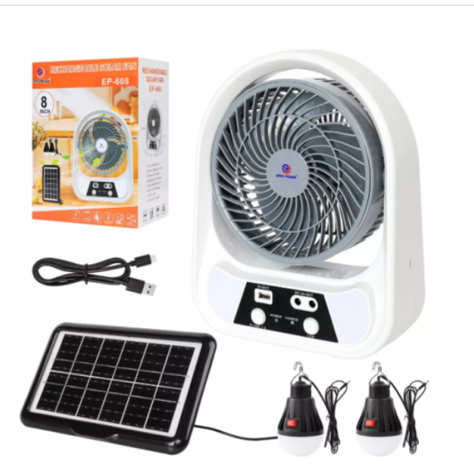 ABANICO SOLAR RECARGABLE PORTATIL 8"
